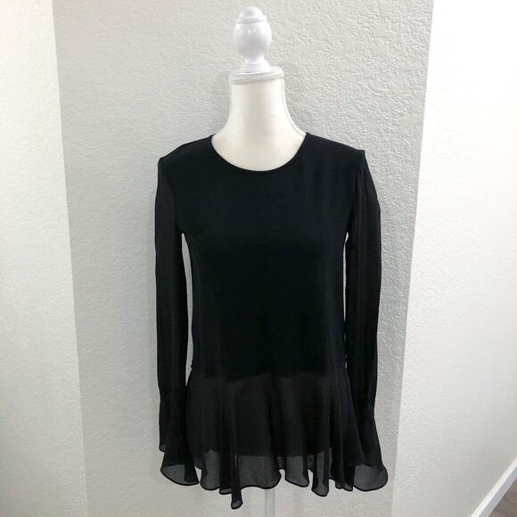 Theory Lexanda C Idol Black Bell-Sleeve Peplum Blouse Top - Picture 3 of 11